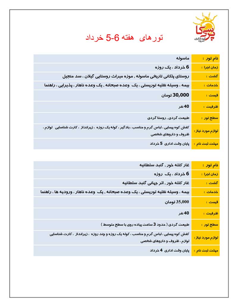 تورهاي يکروزه