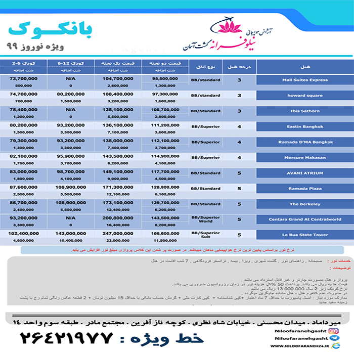 تورهاي  بانکوک/ نوروز 99