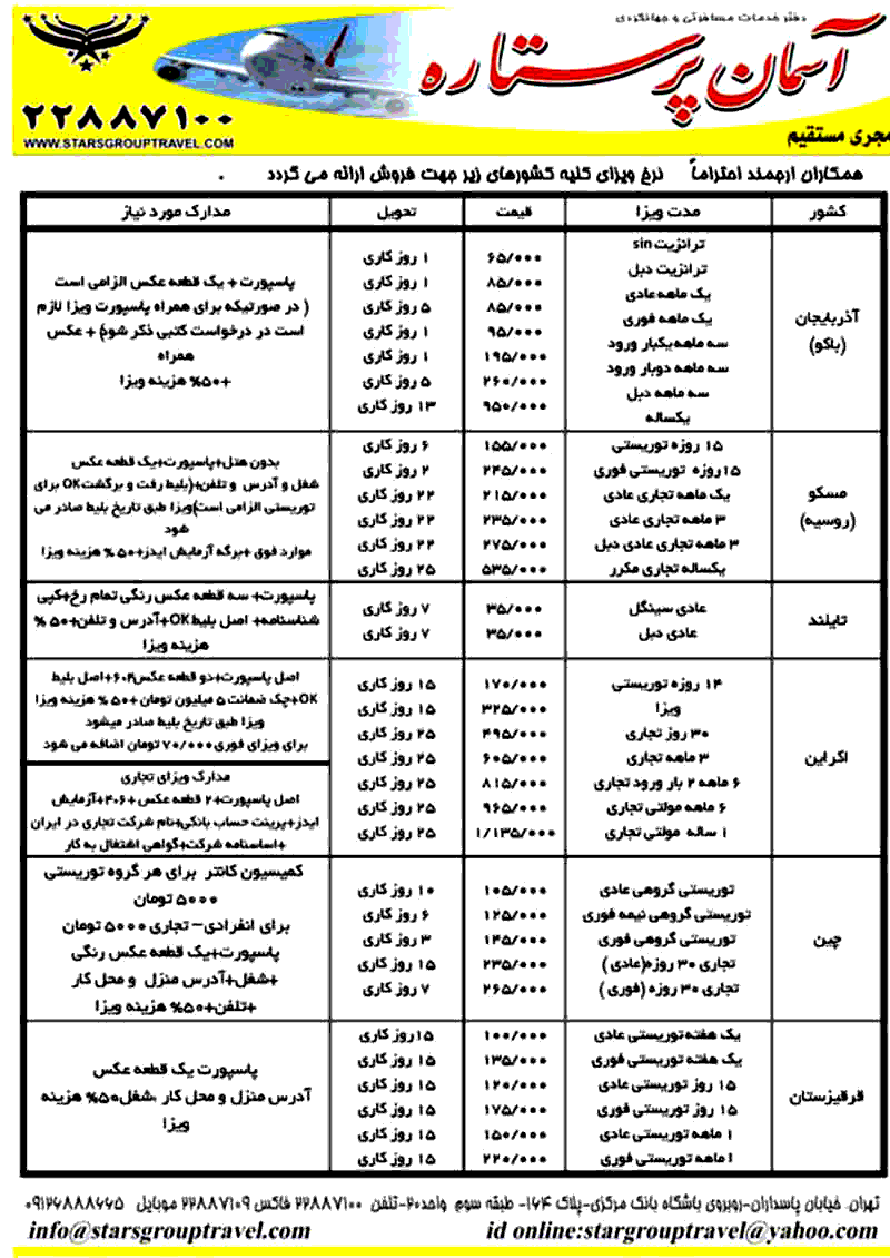 نرخ ويزاي کليه کشورها