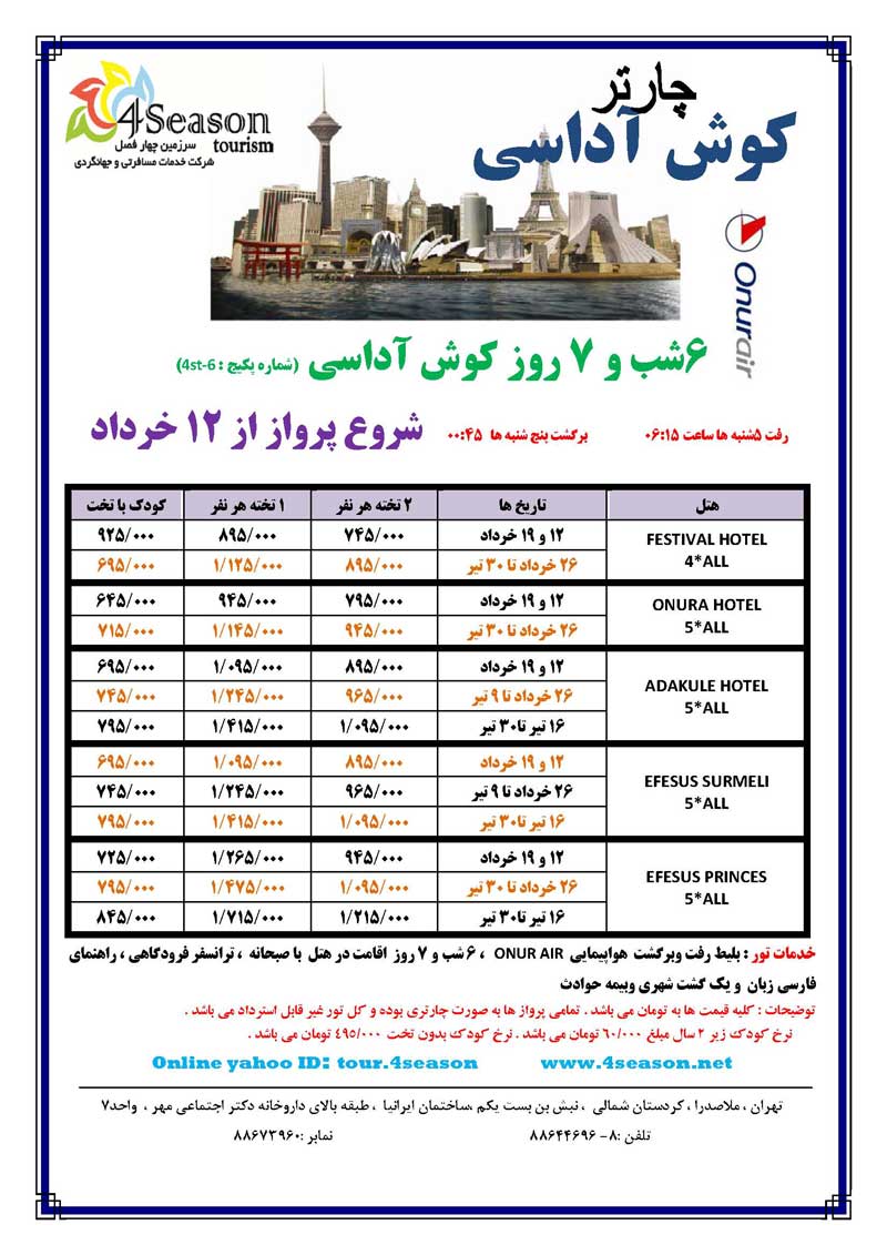 پروازهاي چارتر ترکيه