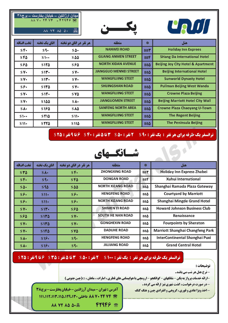 هتل هاي  چين / پکن و شانگهاي