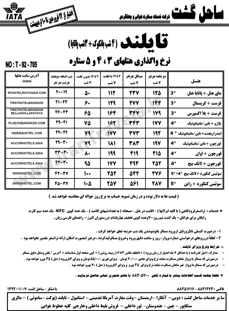 نرخ واگذاري هتل هاي تايلند