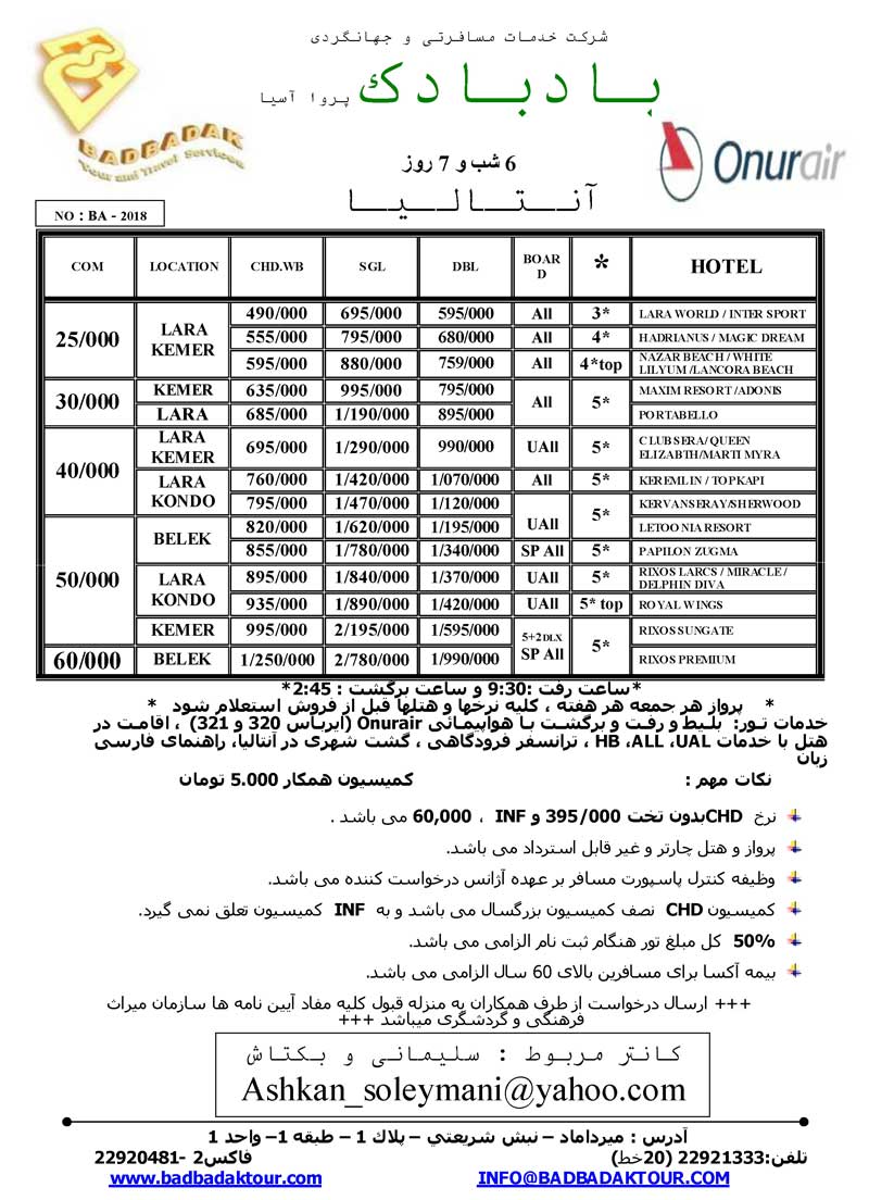 پکيج تورهاي ترکيه