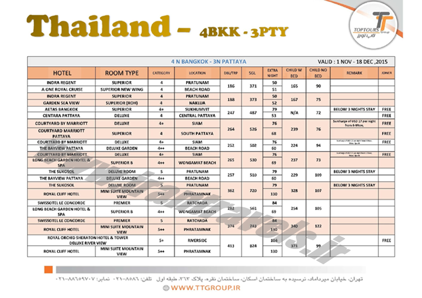 نرخ هتل هاي تايلند / سري اول 