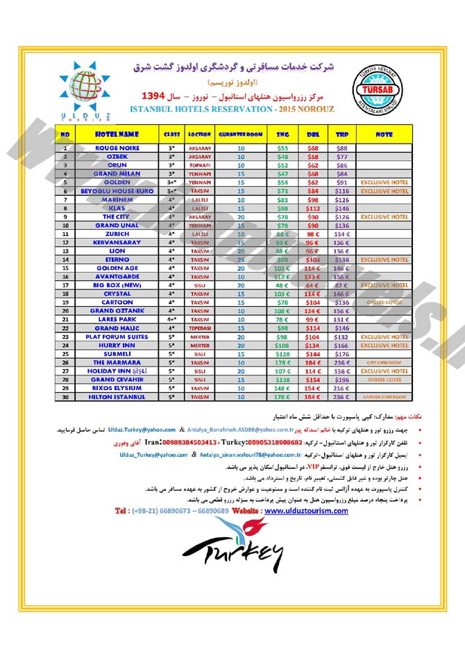 تور و هتلهاي ترکيه / نوروز 94