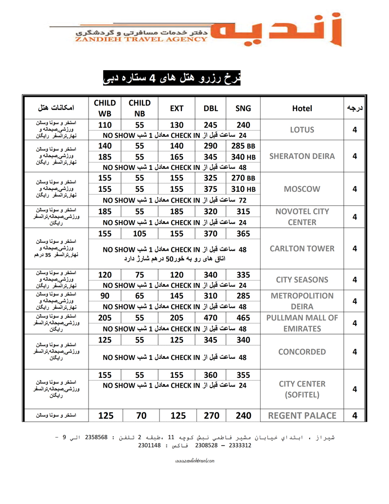 اصلاحيه كاهش نرخ هتلهاي دبي