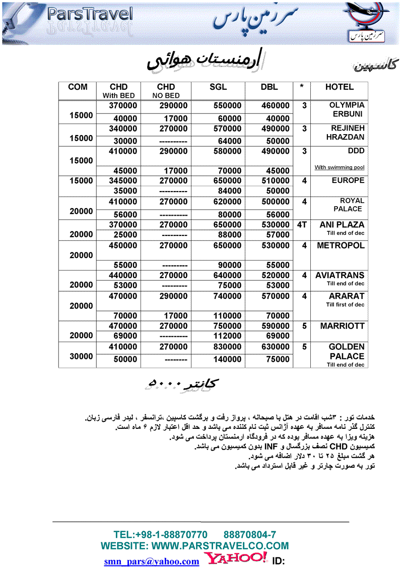 تور ارمنستان هوايي و زميني