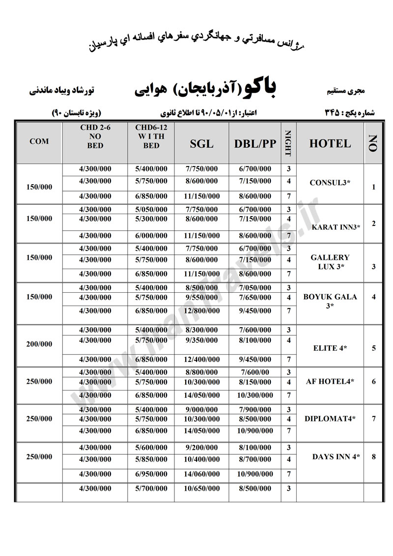 تور آذربايجان(باکو)