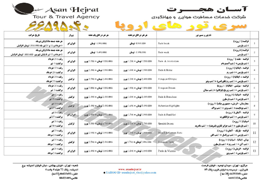 برگزار کننده تورهاي اروپا