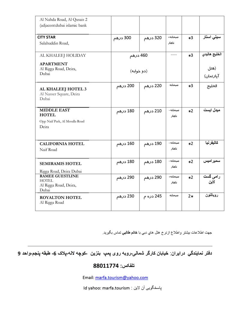 ليست هتلها در امارات