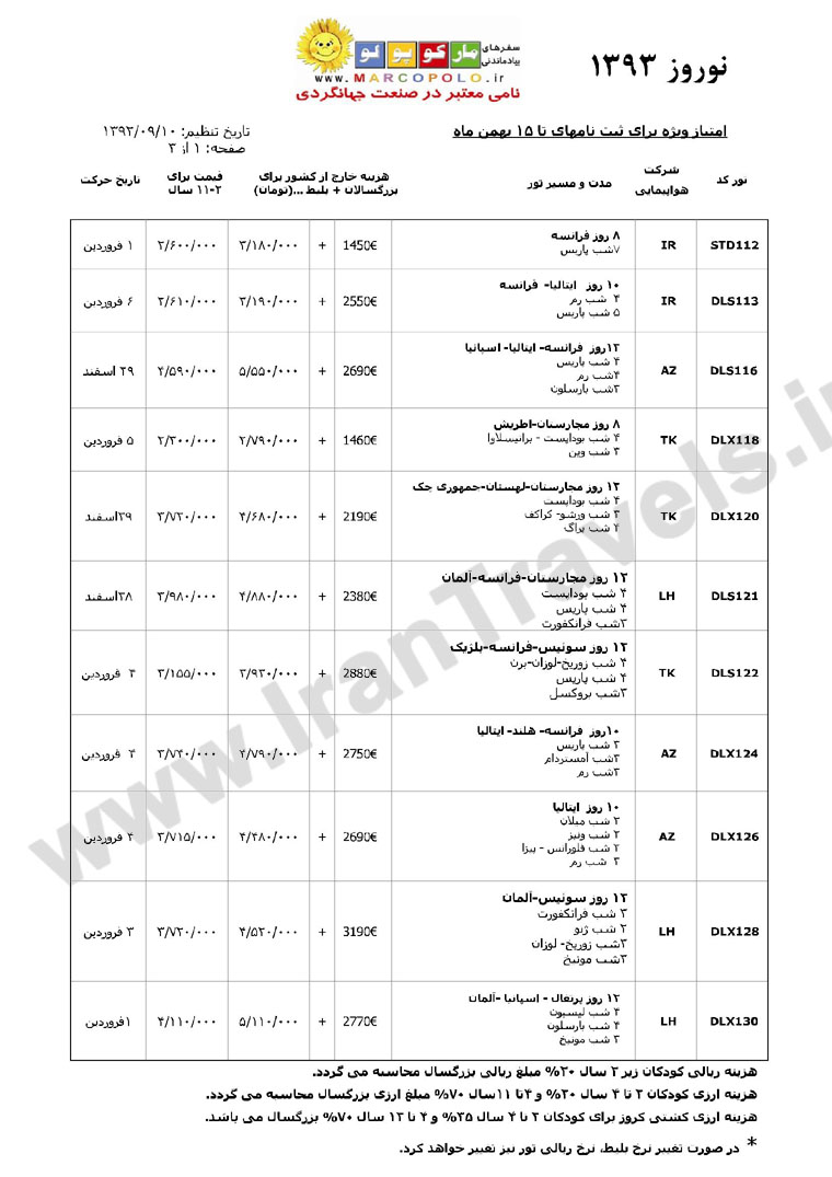  سري تورهاي نوروزي 