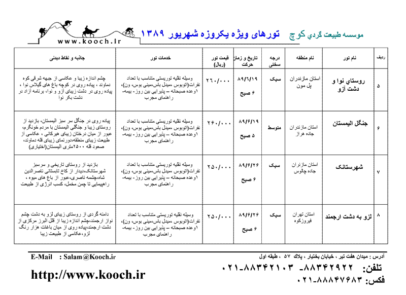 پکيچ تورهاي يکروزه طبيعت گردي 