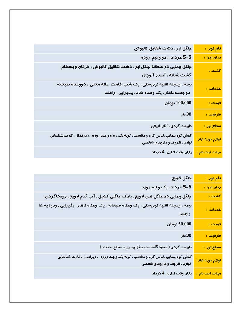 تورهاي يکروزه