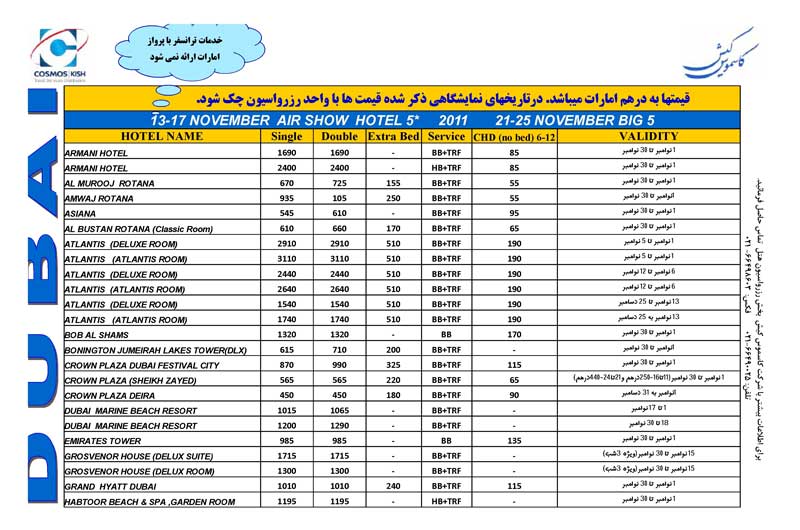 اصلاحيه پکيج هتلهاي دبي