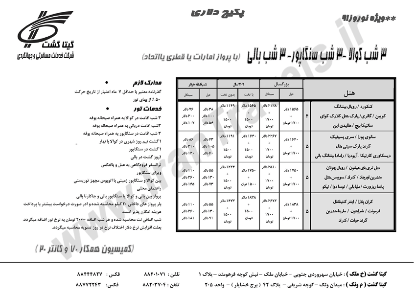 تورهاي مالزي اندونزي سنگاپور ويژه نوروز