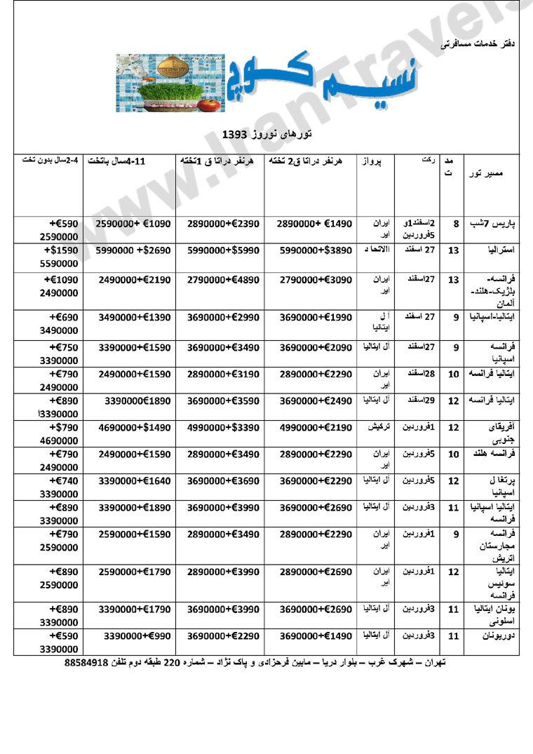 تورهاي اروپا / نوروز 93