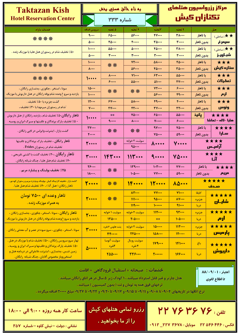 نرخ هتل هاي کيش