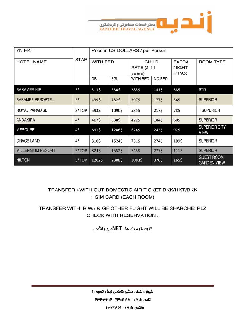 پکيج تورهاي تايلند