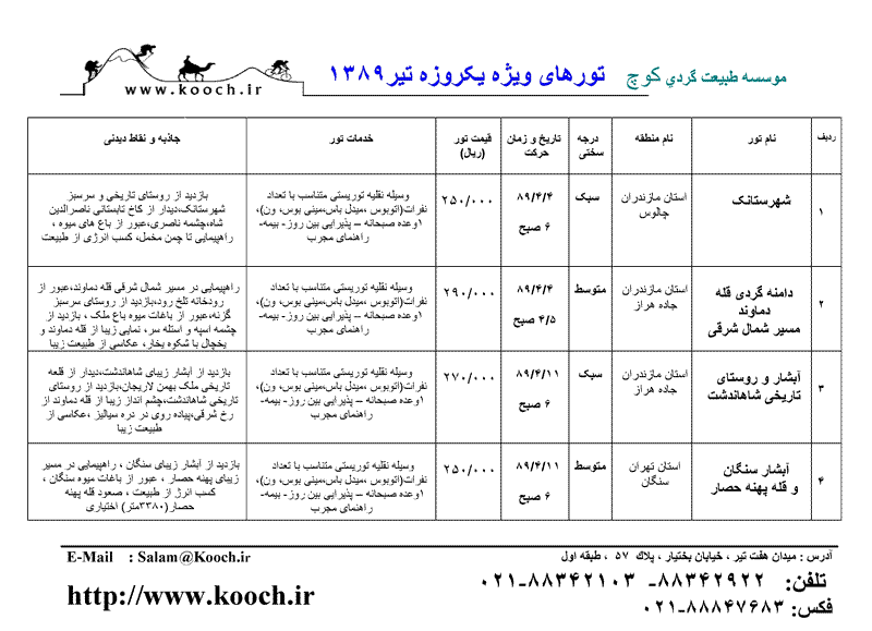 پکيچ تورهاي يکروزه طبيعت گردي 