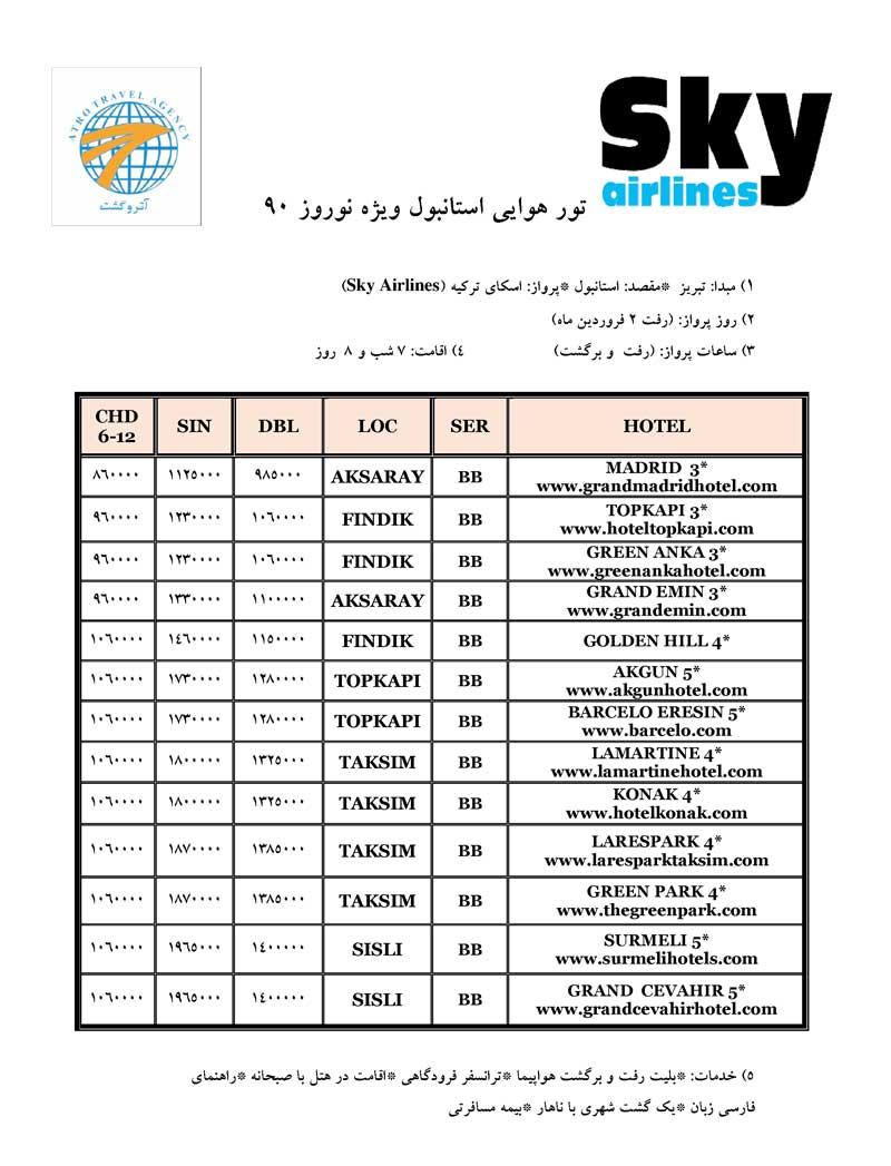 پكيج تورهاي آنتاليا و استانبول  ويژه نوروز 90