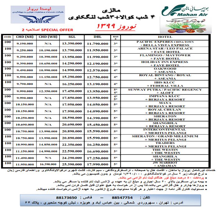 تورهاي کوالالامپور-لنکاوي/نوروز 99