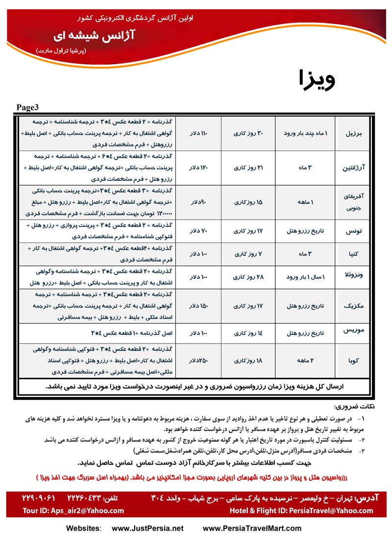 اصلاحيه پکيج ويزا