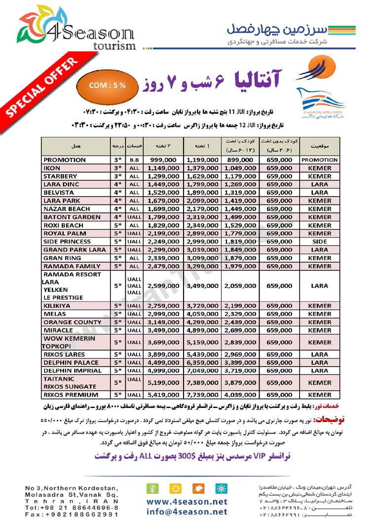 نرخ ويژه تور هاي ترکيه 