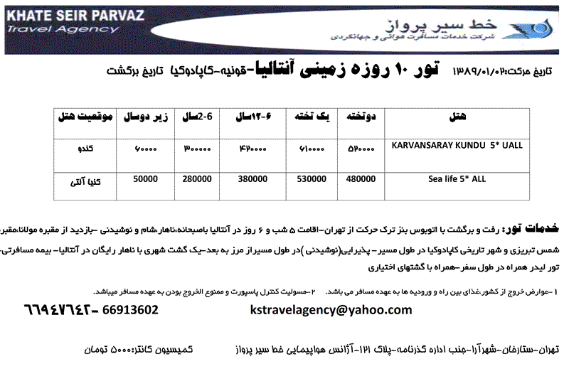 تور 10 روزه زميني آنتاليا-قونيه-کاپادوکيا