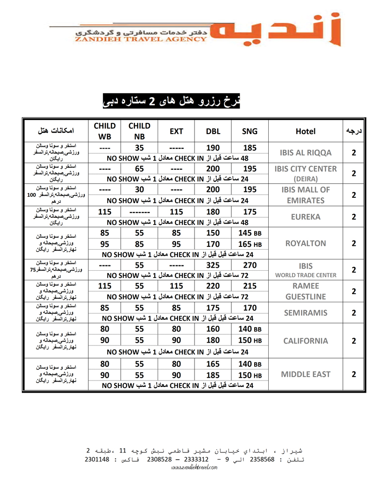 اصلاحيه كاهش نرخ هتلهاي دبي