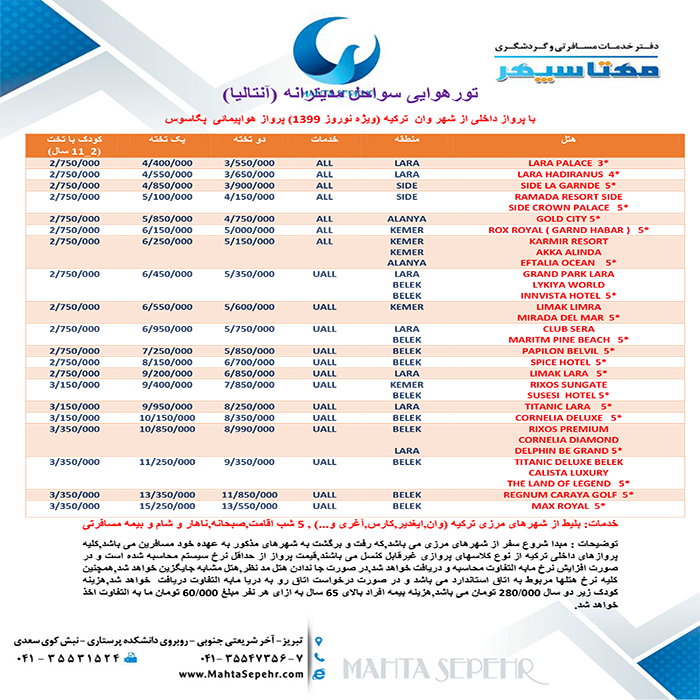 تور آنتاليا /زمستان98