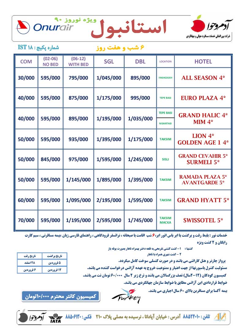 پکيج تورهاي ترکيه ويژه نوروز 90