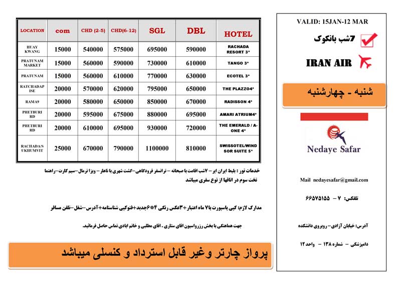 پکيج تورهاي تايلند