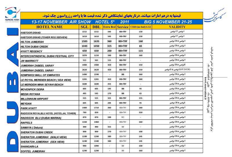 اصلاحيه پکيج هتلهاي دبي