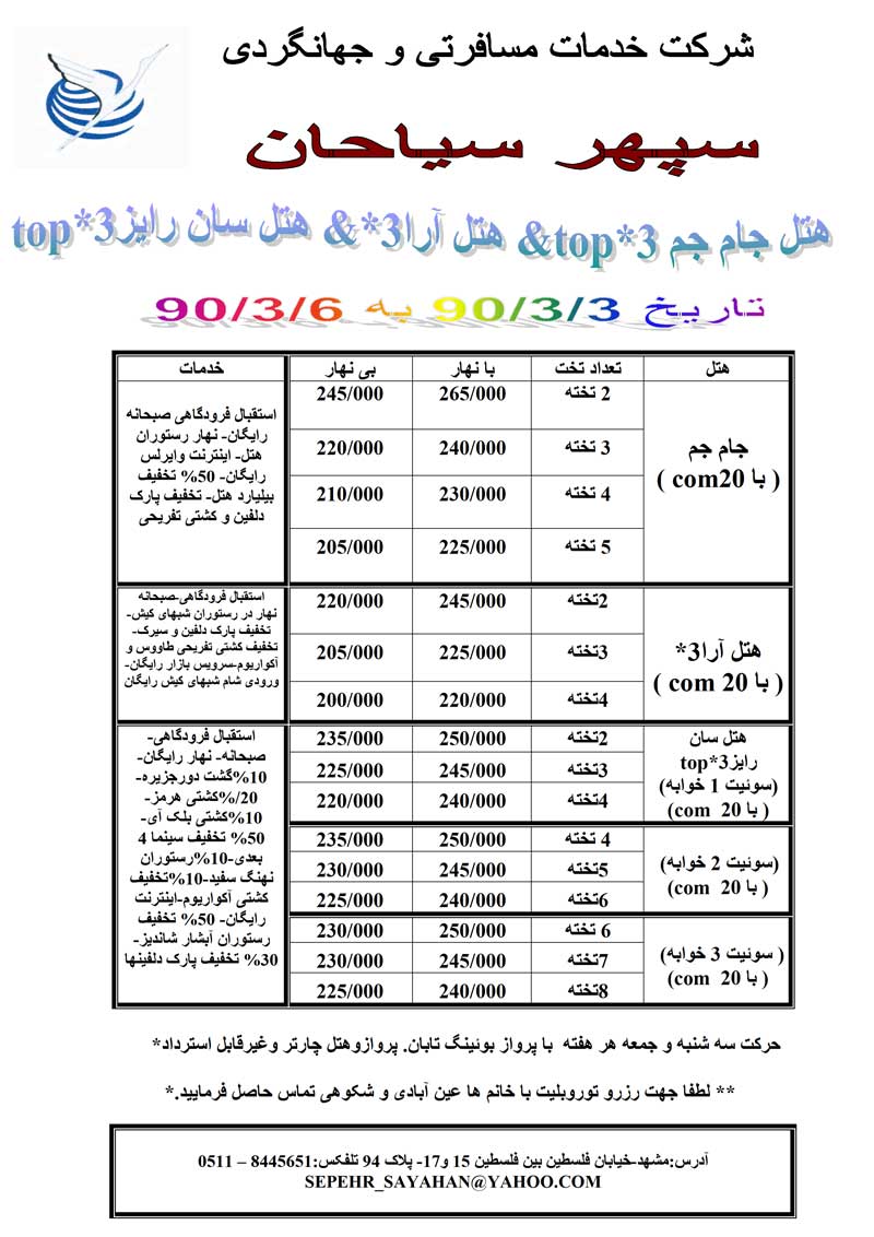 نرخ هتلهاي کيش