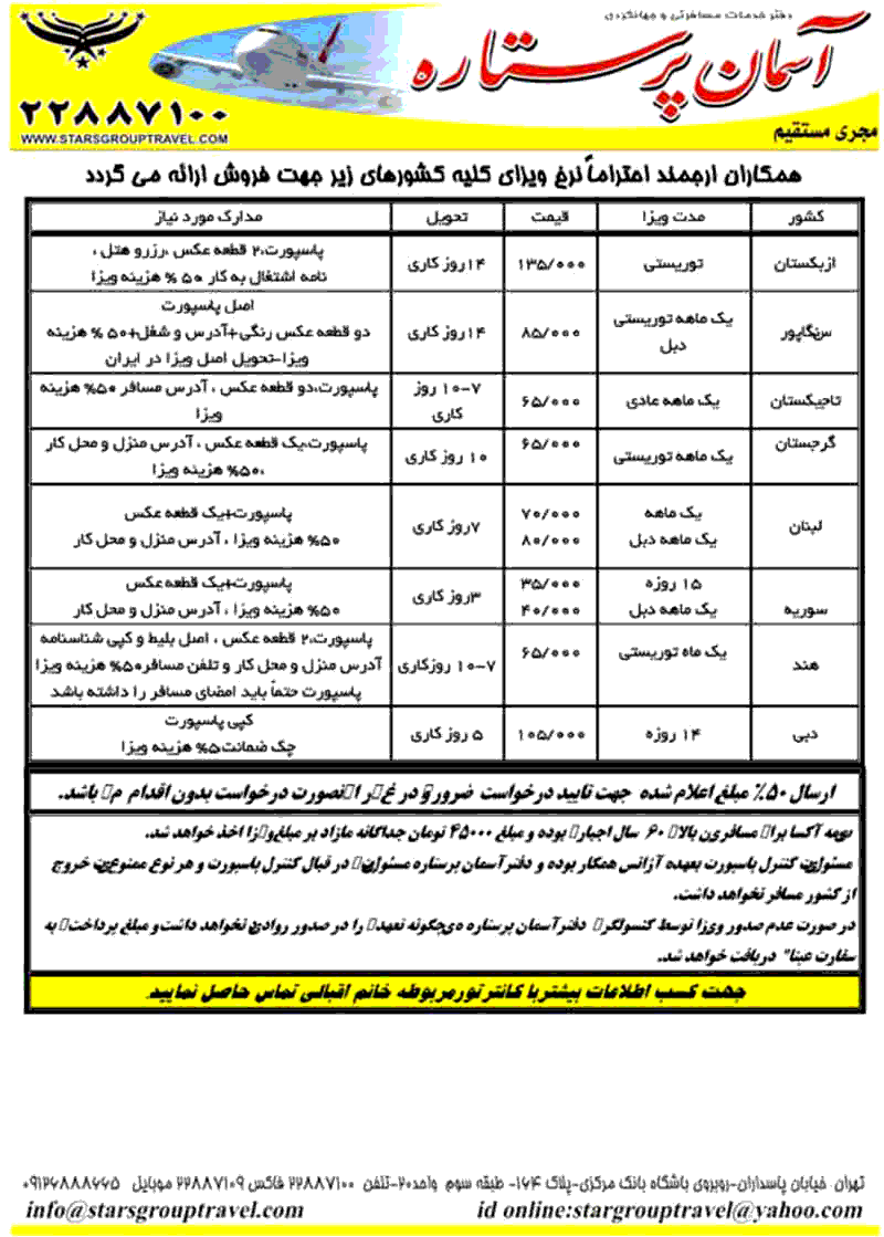 نرخ ويزاي کليه کشورها