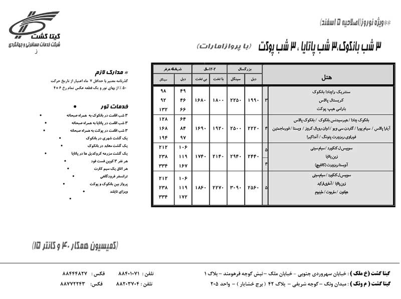 پکيج تورهاي تايلند ويژه نوروز 90