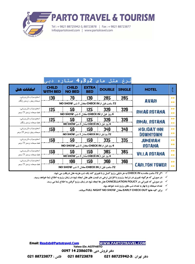 نرخ رزرو هتلهاي دبي