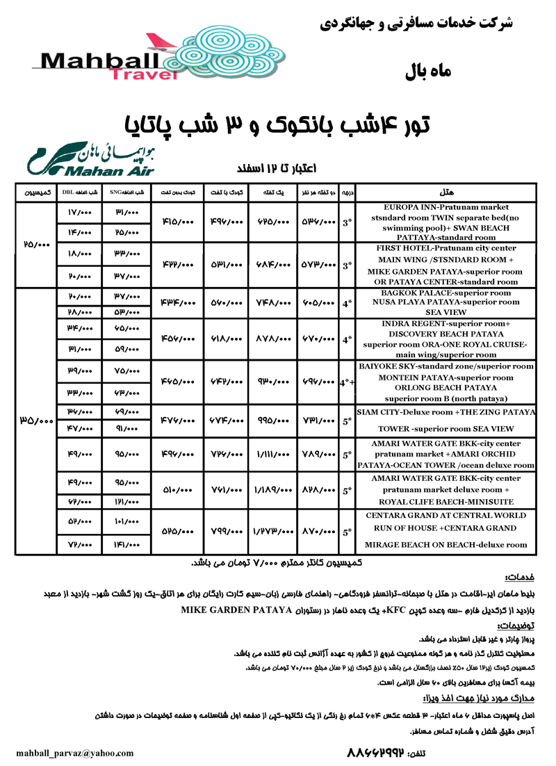 تورهاي تايلند ويژه زمستان88