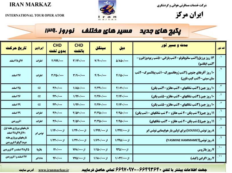 پکيج تورهاي ويژه نوروز 90