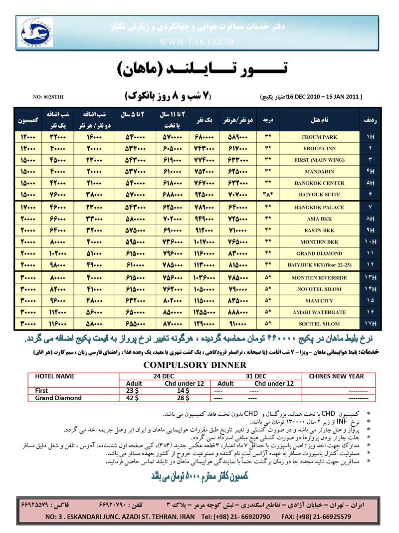 پکيج تورهاي تايلند 