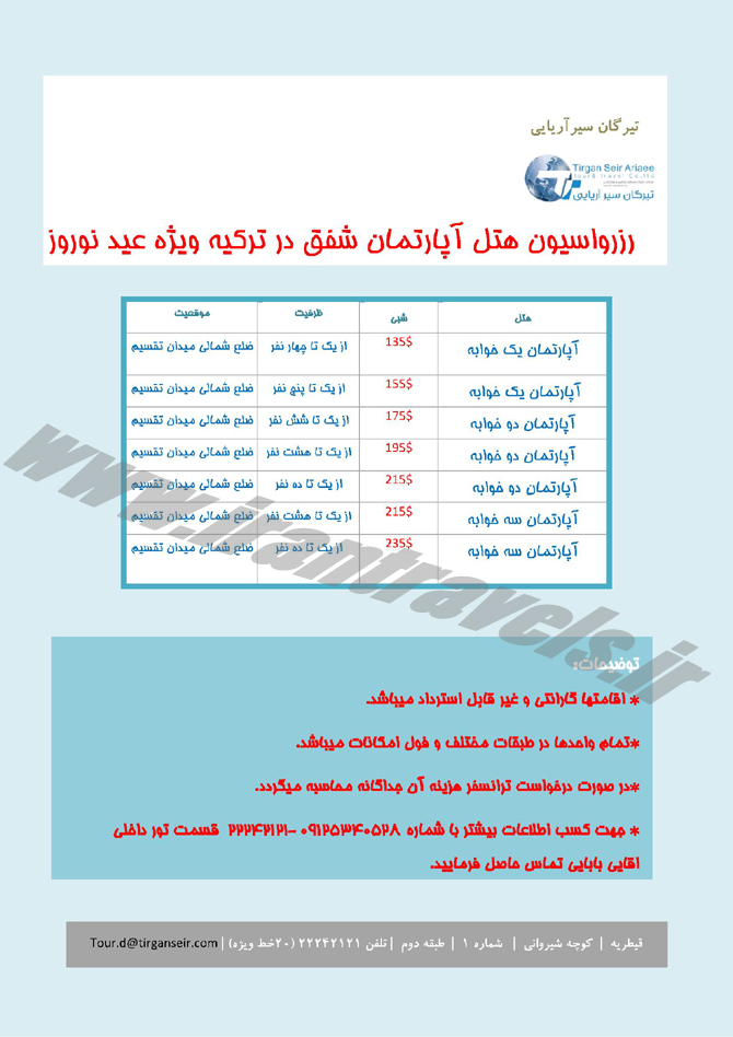 رزرو هتل آپارتمان در ترکيه / نوروز 94