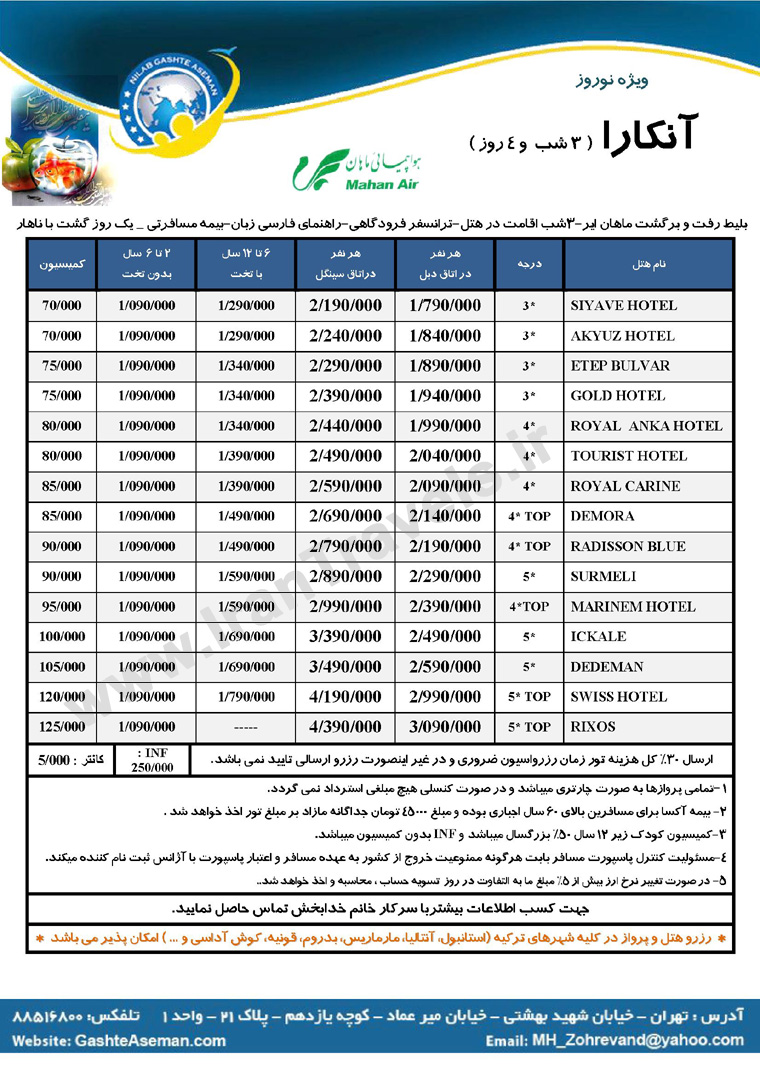 تور آنکارا وبژه نوروز 92