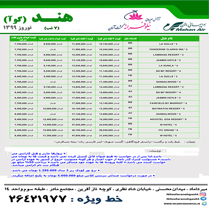 تورهاي هندوستان/زمستان98