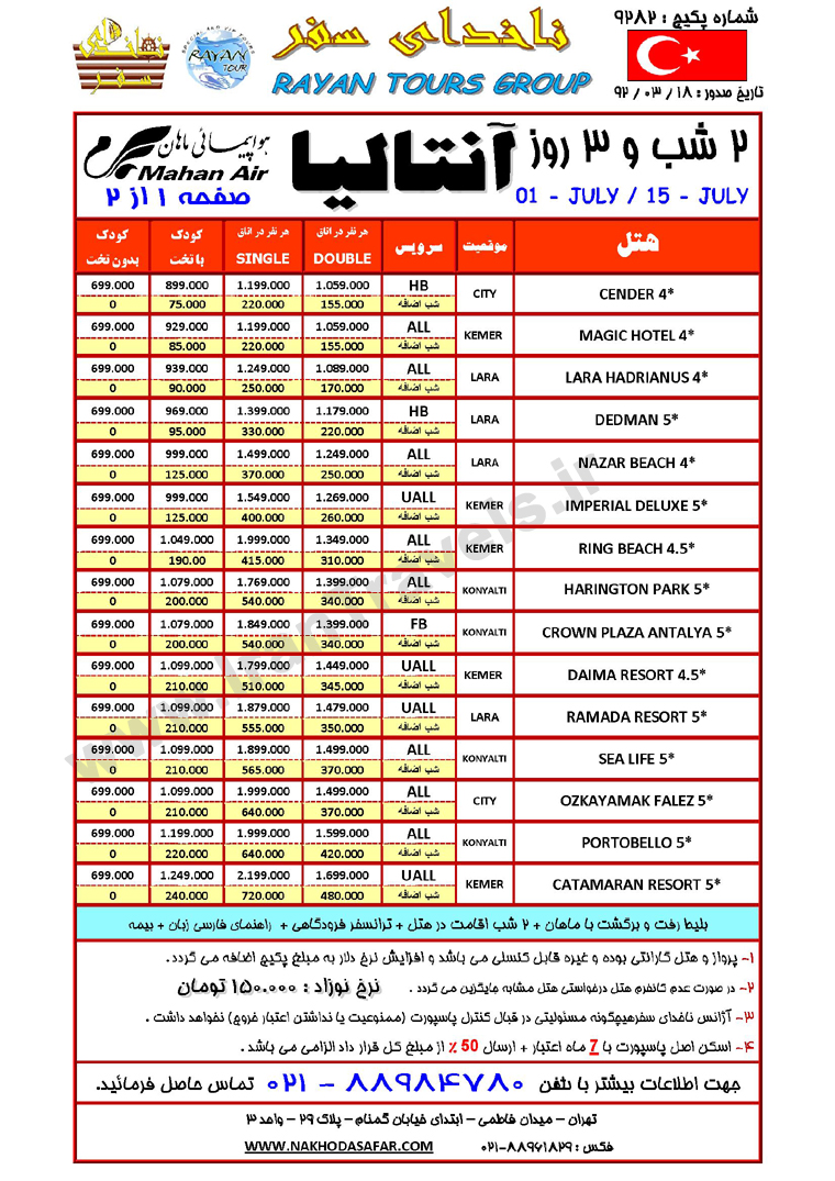 تورهاي تابستاني ترکيه