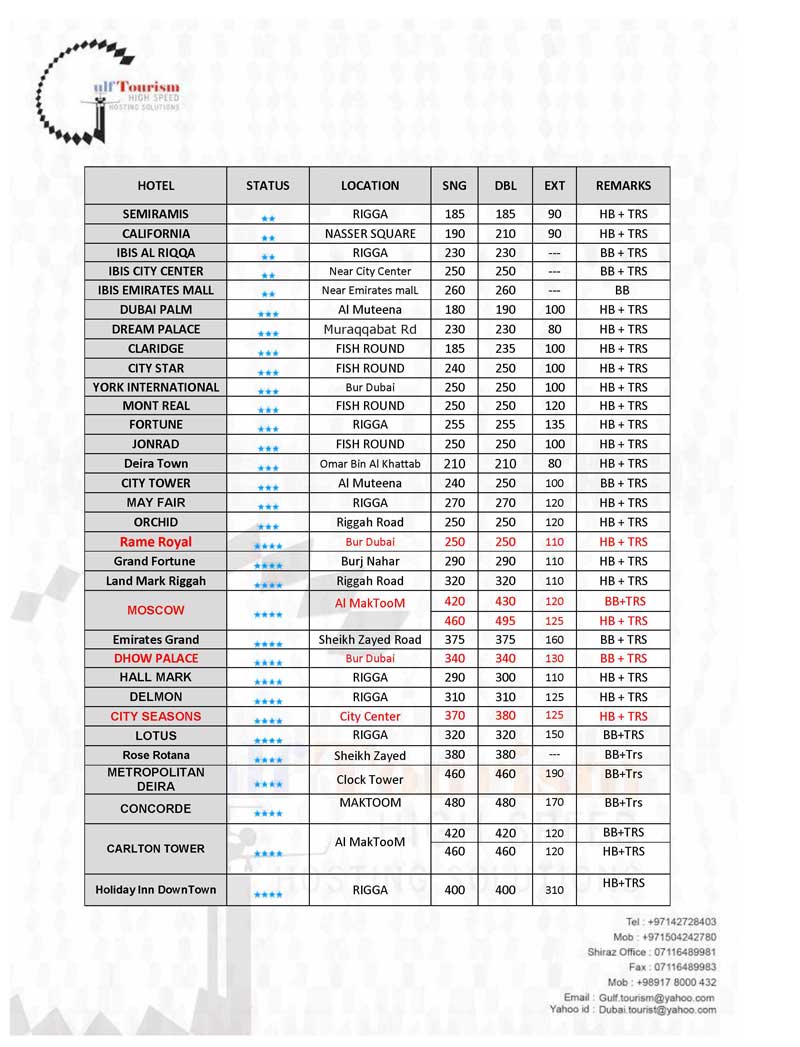 Winter rate pkg hotel & visa Feb