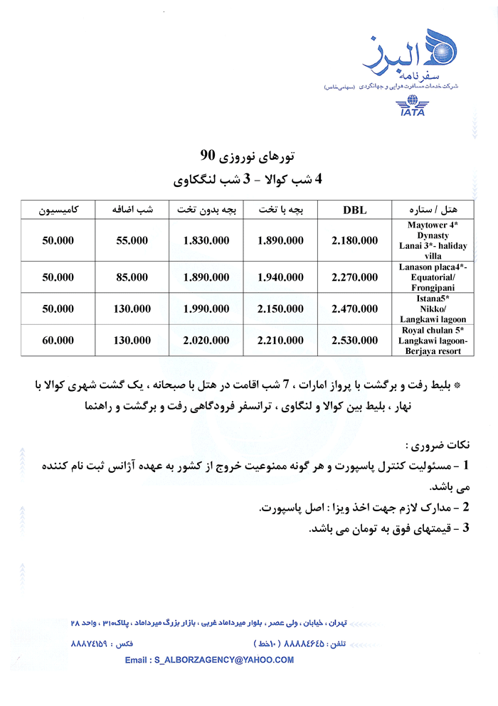 سري نوروزي تورهاي تايلند مالزي اندونزي