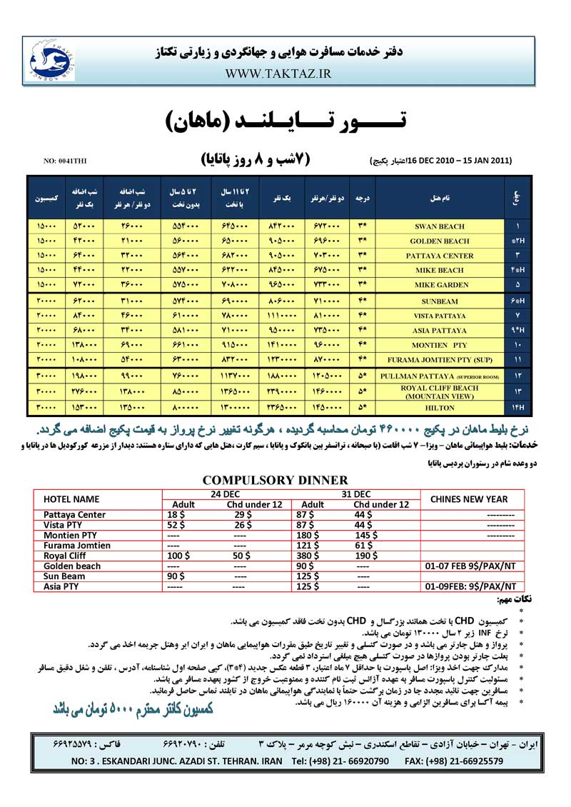 پکيج تورهاي تايلند 