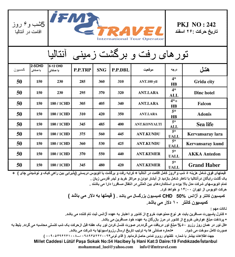 تور استانبول و آنتاليا نوروز 89 