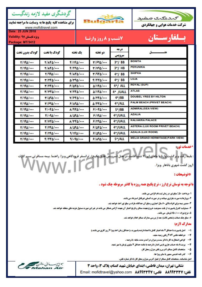 تورهاي تابستاني بلغارستان/ 97