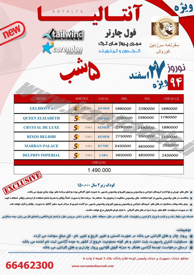 تورهاي ترکيه / نوروز 94